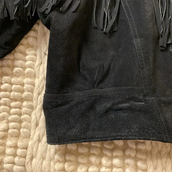 Vintage Cosa Nova Black Suede Leather Fringe Bomber Coat with Floral Print M L - Picture 10 of 12